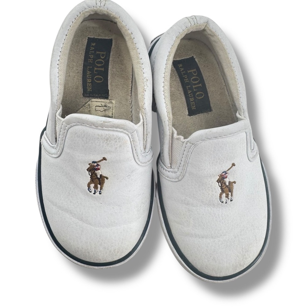 Polo Ralph Lauren‎ Bal Harbour II Kids Toddler 6 White Slip On Sneakers Preppy
